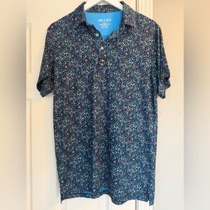 Pins And Aces Fluorescent Floral M Golf Polo Shirt Men Blue Bright Funky Stretch